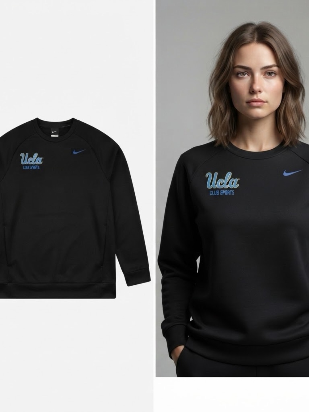 Nike UCLA Club Sports Black Crewneck Sweatshirt with Blue UCLA XS